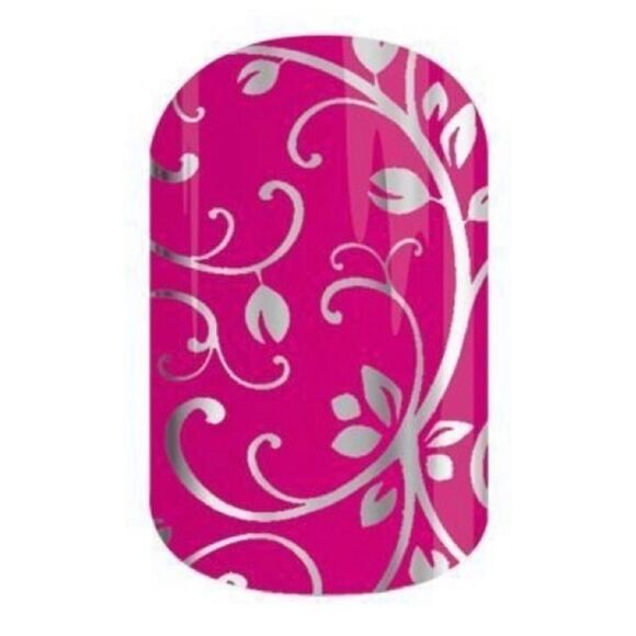 Jamberry Silver Floral On Magenta Full Sheet Nail Wraps  FL06 - Picture 1 of 11